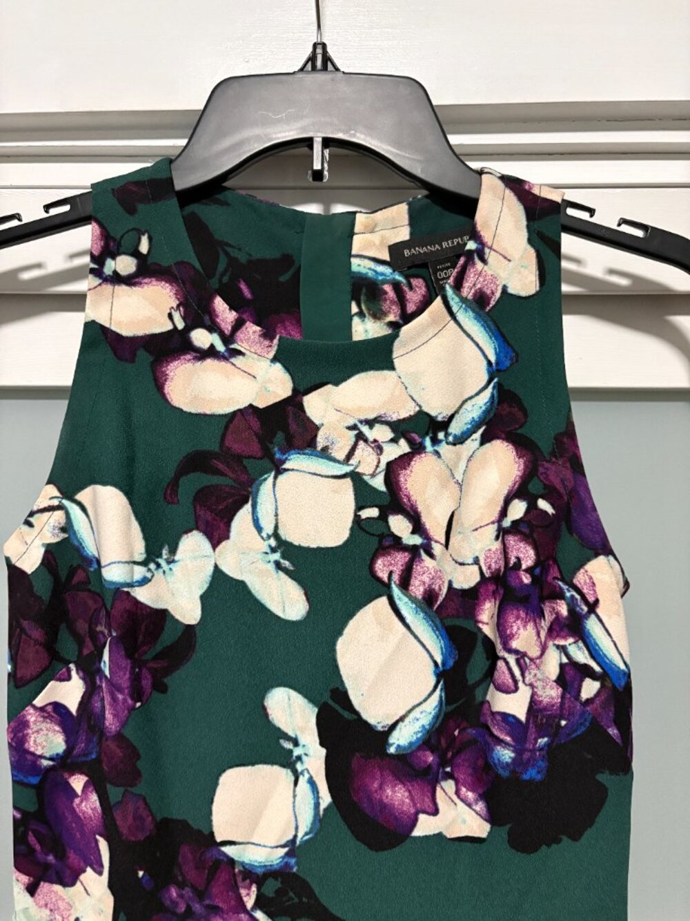 Banana Republic 00P 00 Petite Green Purple FLoral Mini Dress Sleeveless EUC - Picture 2 of 4